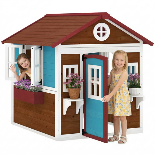 Outsunny wooden playhouse with - outsunny,